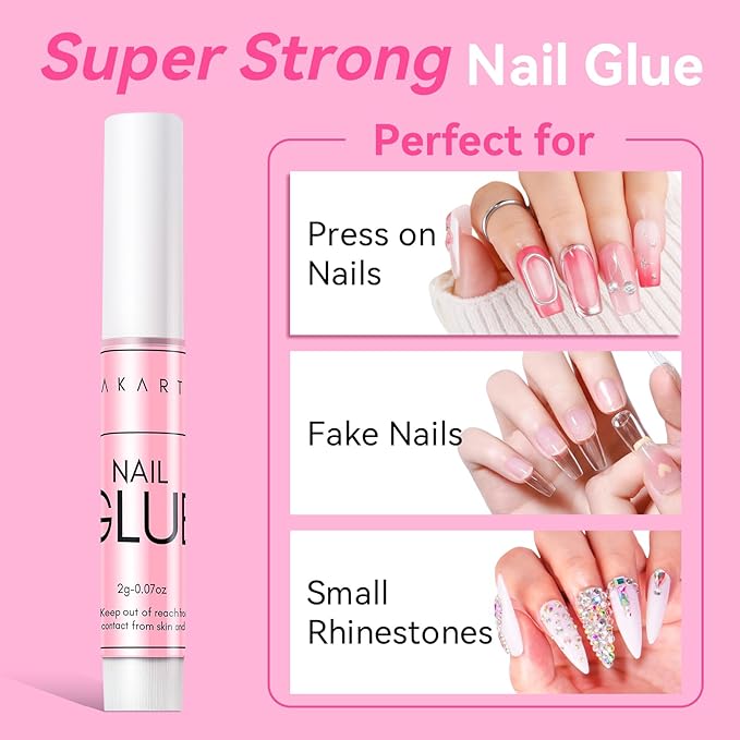 Makartt Super Strong Nail Glue for Press On Nails- Acrylic Nails Nail Tips Glue for Stick On Nails Long Lasting for Fake Nails Broken Nails Repair Professional Nail Adhesive 0.07oz 5Pcs, Hema Free