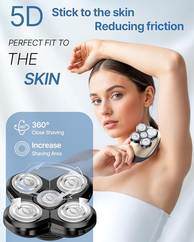 Electric Razors for Women, 5-in-1 Rechargeable Body Shaver - Waterproof Wet Dry Hair Remover - Trimmer for Lady Face Underarms Legs