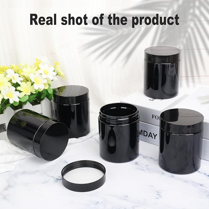 30 Packs 8.8oz (250 ml) Black Plastic Jars with Lids, Cosmetic Containers jars with Wide-Mouth for slime, beads, rhinestones, sequins Cosmetics, Lotion, Cream, Ointments and More by KUKLIPJIM.