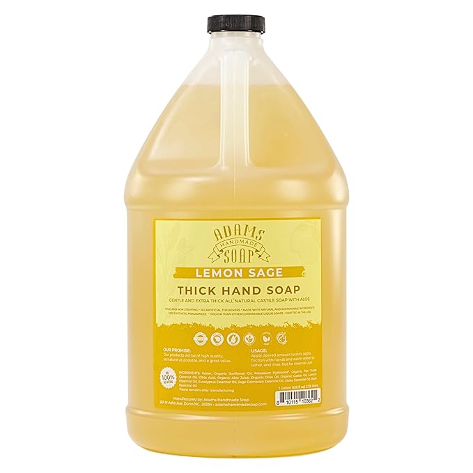 Adams Handmade Soap Thick Organic Castile Liquid Hand Soap 1 Gallon Refill - Lemon Sage