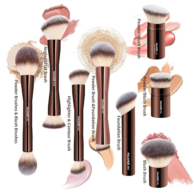 MAANGE 8 Pcs Makeup Brushes with Bag, Double-End Multi-functional Makeup Brushes for Blending Liquid Powder Concealer Cream Blush (Coffee Brown)