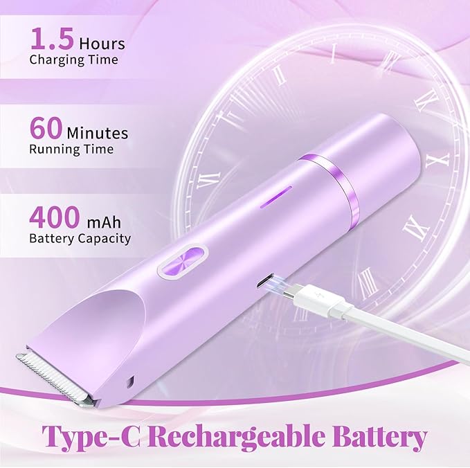 Bikini Trimmer for Women, 2 in 1 Dual Head Painless Electric Razors for Women, Dermave Bikini Shaver, Wet and Dry Waterproof Glow Aura Womens Shaver for Face, Legs, Underarm (Purple)
