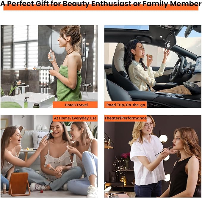 Travel Makeup Bag with LED Mirror and Light Travel Makeup Case Cosmetic Organizer Portable Cosmetic Brush Organizer Bag with Adjustable Dividers for Cosmetics Makeup Brushes Toiletry (Orange)