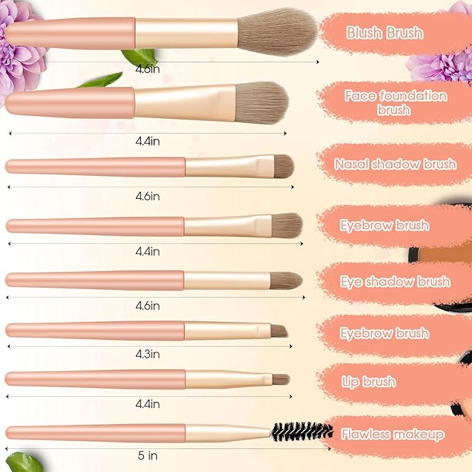 Tioncy 12 Sets Travel Makeup Brush Set Bulk Brushes Bag Bridesmaid Gift Synthetic Fibre Face Make up Brushes Angled Blush Brush for Wedding Bridal Shower Favors Bachelorette Party Gift(Brown)