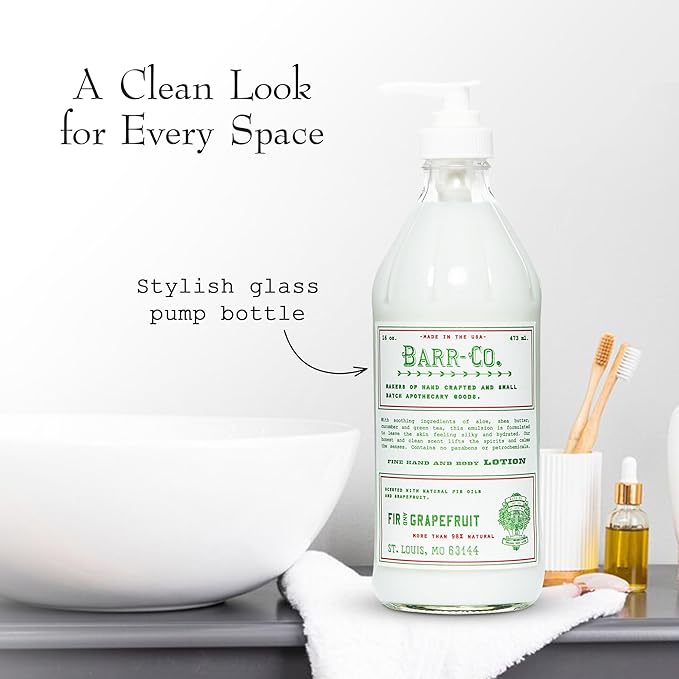 BARR-CO. Fir & Grapefruit Scent Shea Butter Lotion for Dry Skin, Bright Grapefruit and Cooling Balsam, Shea Moisturizing Lotion for Sensitive Skin, 16 fl oz