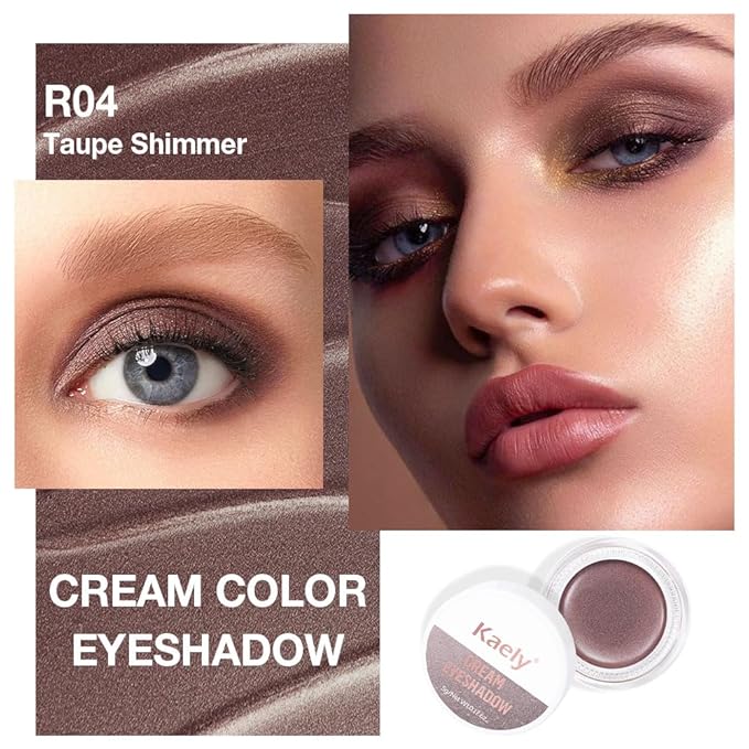 Kaely Single Cream Eyeshadow Pot, Taupe Shimmer Eye Shadow for Older Women High Pigmented Waterproof, Natural Eyeshadow Palette Makeup Brightener, sombras en crema para ojos, Blendable, R04