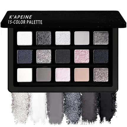 K'APEINE Smokey Eyeshadow Palette, 15Colors Black Eye Shades Matte Metallic Shimmer Eyes Makeup Kit Silver White Pink Eye Shadow Highly Pigment Long-Lasting For Daily, Gothic, Party