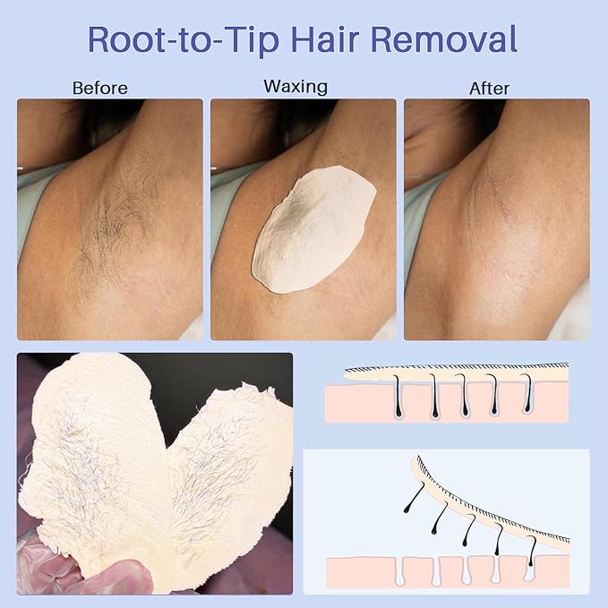 BLITZWAX Hair Removal Hard Wax Beads Unscented 1.3lb Waxing Beans Kit with 30 Nose Waxing Sticks for Sensitive Skin, Face, Back, Body, Brazilian and Coarse Hair, Home Wax Pearls for Men Women, White