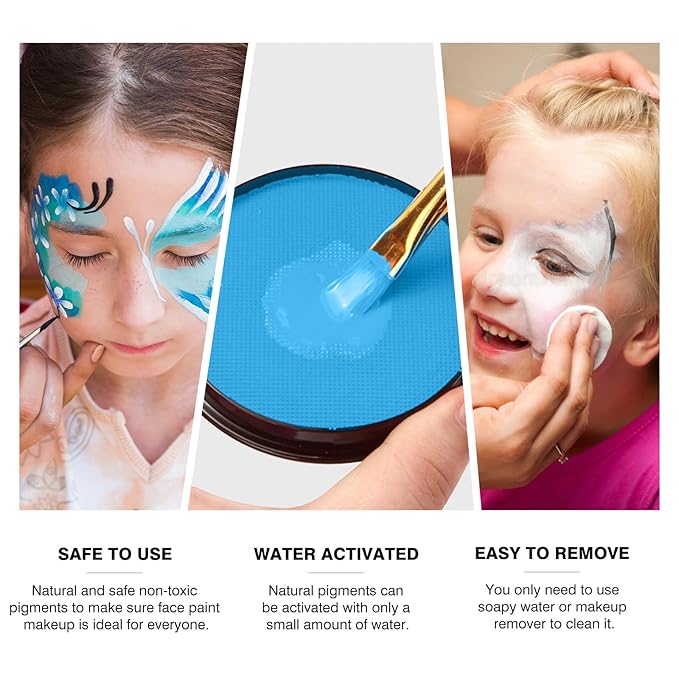 Blue Face Body Paint Makeup 30G,Professional Stage Screen Halloween,Non Toxic Face Body Paint Makeup for Halloween Costume Theater Dress-Up Corpse Bride Sally Smurf Avatar Makeup-05