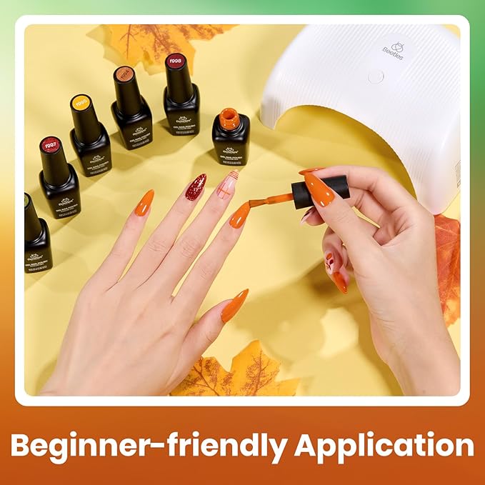 Beetles Fall Gel Polish Set - Autumn Realm Collection, Mustard Yellow Orange Burgundy Gel Polish Green Golden Glitter Nails Kit DIY Nail Art Gifts for Women