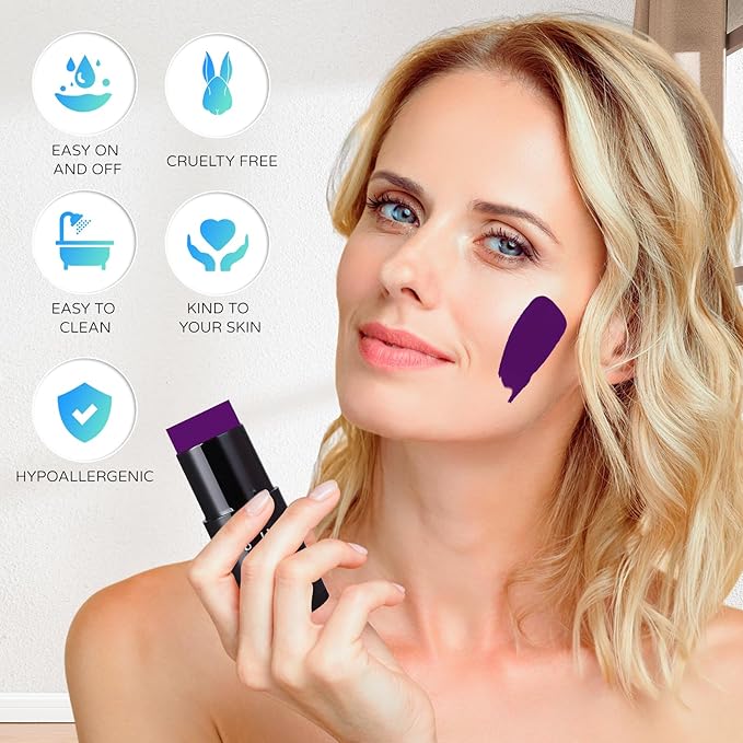Go Ho Dark Purple Face Body Paint Stick,Easily Washable Formula Purple Face Paint Stick,Non-toxic Cream Purple Body Paint for Adults Children Halloween Mermaid Ursula Costume Cosplay SFX Makeup