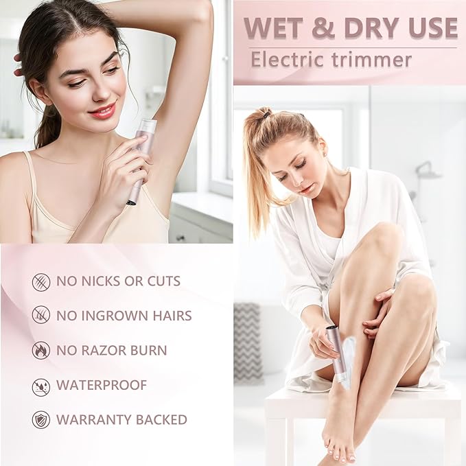 2 in 1 Womens Razors Shaver Bikini Tnimmer, Women Electric Razors for Shaving Underarms Leg Pubic Facial Hair Removal for Waterproof Wet and Dry IPX8