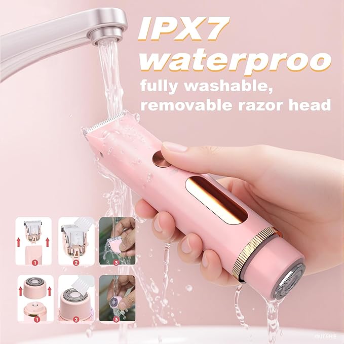 Bikini Trimmer for Women, Electric Razors for Women, Shaver With LCD Display, 2 in 1 Dual-Head Bikini Shaver, Rechargeable Razors, for Bikini Line Legs Underarms and Private Parts,Dry/Wet(Pink)