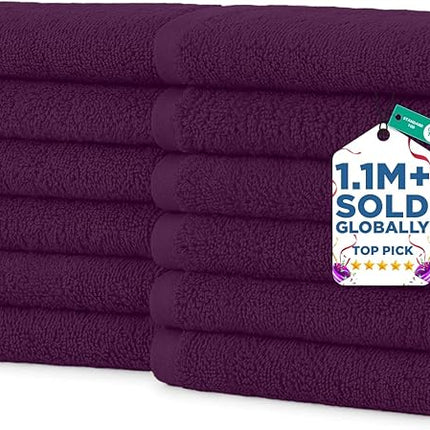 DAN RIVER 12 Pack Wash Cloths for Showering [12x12] - 100% Cotton Washcloths Premium Quality Flannel Face Cloths for Bathroom, Highly Absorbent and Soft Feel Wash Clothes, Purple Passion