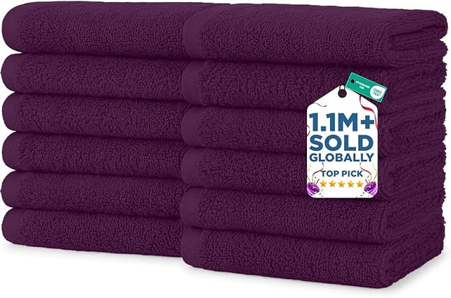 DAN RIVER 12 Pack Wash Cloths for Showering [12x12] - 100% Cotton Washcloths Premium Quality Flannel Face Cloths for Bathroom, Highly Absorbent and Soft Feel Wash Clothes, Purple Passion