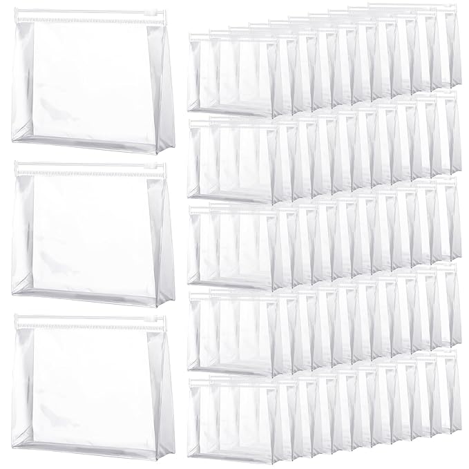 Xuniea 50 Pcs Mini Clear Makeup Bag Small Clear Zipper Pouch Travel Plastic Cosmetic Organizer Waterproof for Toiletries Swimsuit Bikini Bathing Suit(9.8'',Transparent)