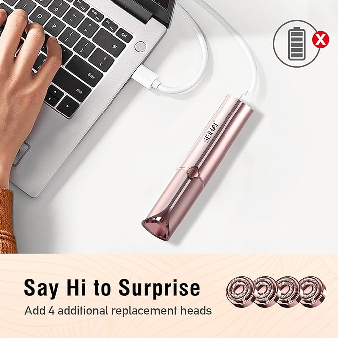 Facial Hair Removal for Women(Luxury), Hair Removal Device, Rechargeable Hair Remover/face shavers, Facial Hair Remover for Upper Lip, Chin, Included 4 x Replacement Heads