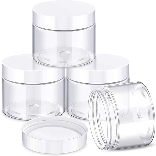 Patelai 4 Pieces Round Wide-mouth Leak Proof Plastic Container Jars with Lids for Travel Storage Makeup Beauty Products Face Creams Oils Salves Ointments DIY Making(6 Ounce,White)