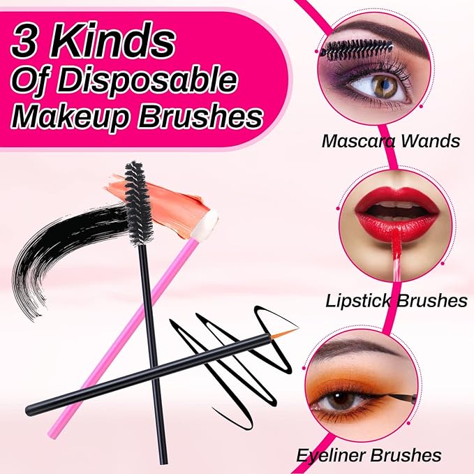 Disposable Makeup Accessories with Makeup Applicators Triangle Makeup Puffs, Mascara wands, Disposable Lip Applicators, liner Brushes Makeup Tools for Makeup Artist Supplies