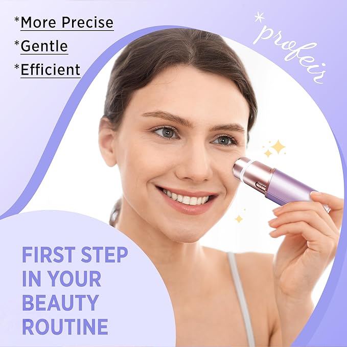 Facial Hair Removal for Women: Electric Razor for Smooth Skin Painless Trimmer Rechargeable Shaver for Upper Lip Peach Fuzz Chin Pocs Hair at Home Travel with 2 Replacement Heads(Purple)