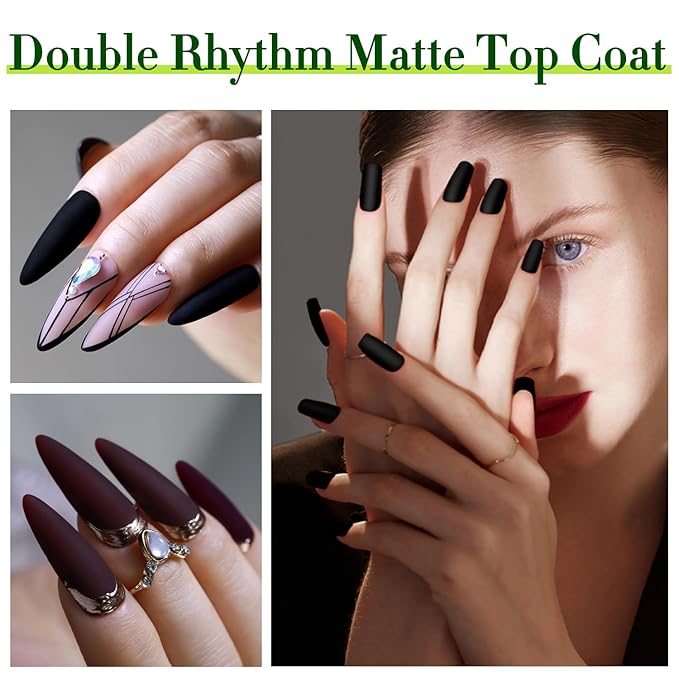 Double Rhythm 2 Pcs 15ML No Wipe Gel Top Coat and Base Coat Set Clear Glossy Gel Polish Kit Soak Off LED (Top Coat and Matte Coat)
