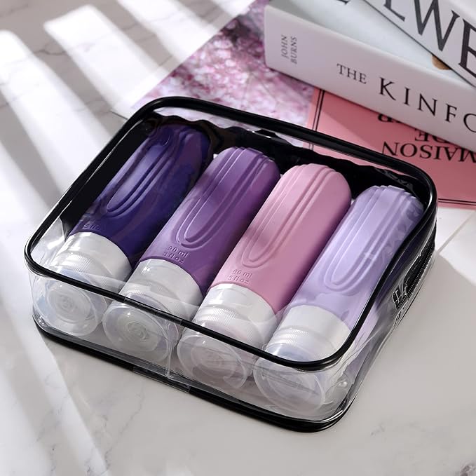 Travel Bottles for Toiletries, Tsa Approved 3oz Travel Size Containers BPA Free Leak Proof Refillable Liquid Silicone Squeezable Travel Accessories for Shampoo Conditioner Lotion (4 Pack)