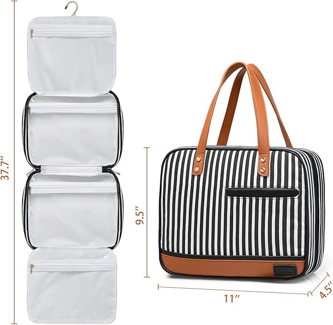 Hanging Travel Toiletry Bag,Large Capacity Cosmetic Travel Toiletry Organizer for Women with 4 Compartments & 1 Sturdy Hook,Perfect for Travel/Daily Use/Christmas