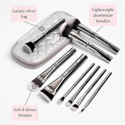 Professional Makeup Brush Set – 9 Piece Vegan Brushes with Carry Pouch | Soft Dense Bristles for Liquid, Cream & Powder | Lightweight Aluminum Handles Makeup Brushes For Daily Makeup Routine