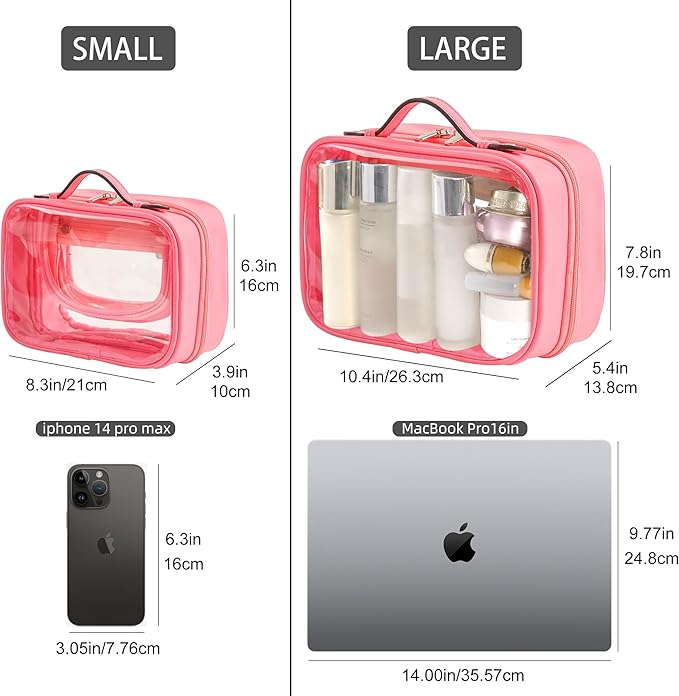 Veki Transparent Makeup Bag Travel Cosmetic Bags Case Waterproof Toiletries Bag Large Capacity Open Storage Bags Organizer With Zipper, Portable Make Up Organizer for Women and Girls
