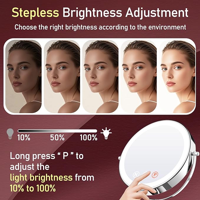 Makeup Mirror with Lights, 20X Magnifying Mirror with Light for Women, 5000 mAh Vanity Mirror with Lights and 3 Colors, 2-Sided Lighted Magnified Mirrors for Delicate Makeup, 9 Inch