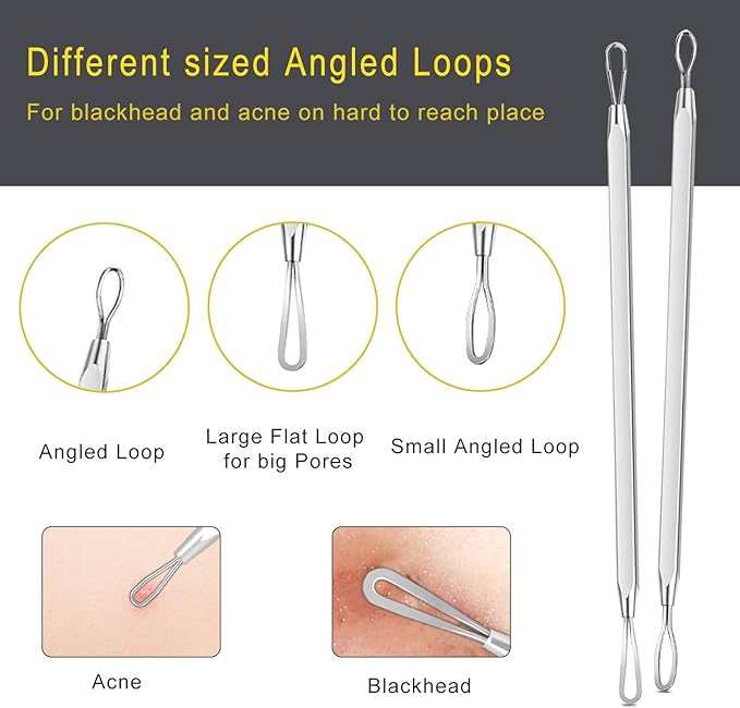 Pimple Popper Tool Kit - Boxoyx 10 Pcs Blackhead Remover Comedone Extractor Kit with Metal Case for Quick and Easy Removal of Pimples, Blackheads, Zit Removing, Forehead,Facial and Nose(Silver)