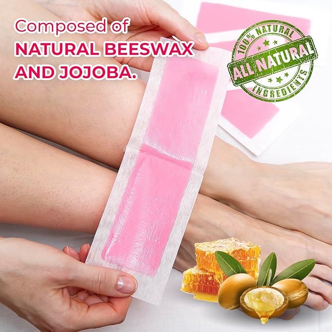 Wax Strips: 64 Waxing Strips - Hair Removal Wax - Brazilian Waxing - Waxing Kit for Women - Body Legs Arms Chest Bikini Back - Wax Kit At Home for Hair Removal - 2 sizes - 4 Calming Oil Wipes