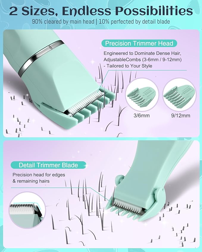 Waterproof Bikini Trimmer Women Electric Razor for Pubic Hair Women's Foil Shaver Rechargeable Shaver Removal with Snap-in Ceramic Blades IP7X Washable Head,Wet and Dry Use,Green