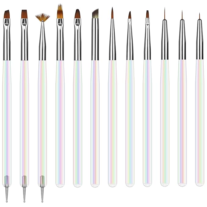 Artdone 12 PCS Nail Art Brushes Set Nail Art Liner Brush and Nail Dotting Pen Gel Polish Painting Tools For Nail Art Design Include Extension Gel Nail Brush And Arylic Nails
