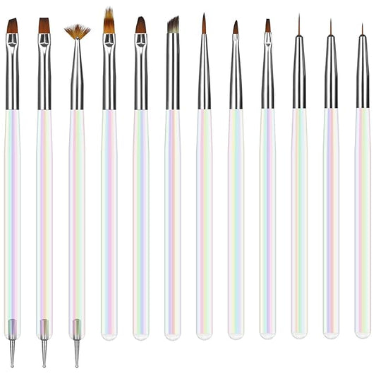 Artdone 12 PCS Nail Art Brushes Set Nail Art Liner Brush and Nail Dotting Pen Gel Polish Painting Tools For Nail Art Design Include Extension Gel Nail Brush And Arylic Nails