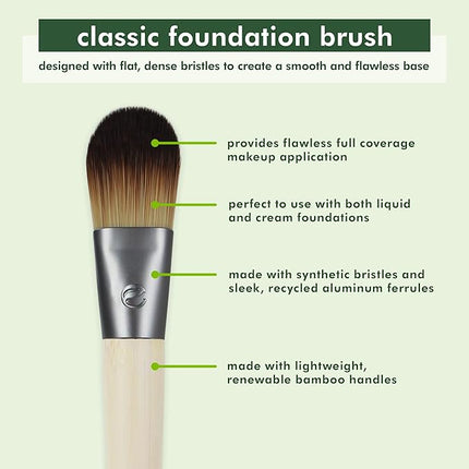EcoTools Classic Foundation Face Brush, For Liquid, & Cream Foundation, Flat Foundation Brush, Makeup Brush For Natural Makeup, Buildable Coverage, Synthetic Bristles, Cruelty- Free, 1 Count