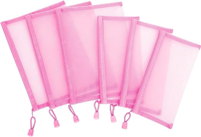 12 Pieces Zipper Nylon Mesh Pouch, Mesh Cosmetic Bags Makeup Bags Pencil Case, Multipurpose Travel Bags for Cosmetic School Office Supplies and Travel Accessories (Pink, A5)