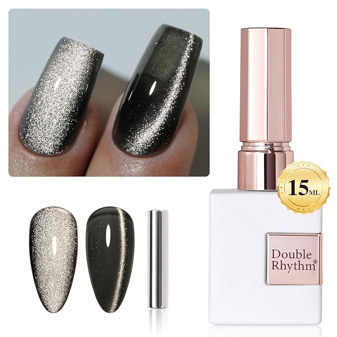 Double Rhythm 0.5 OZ Cat Eye Gel Polish with Magnet 15ML Holographic Glitter Shimmer Translucent Jelly Color Magnetic Nail Polish Salon DIY at Home (MC1047)