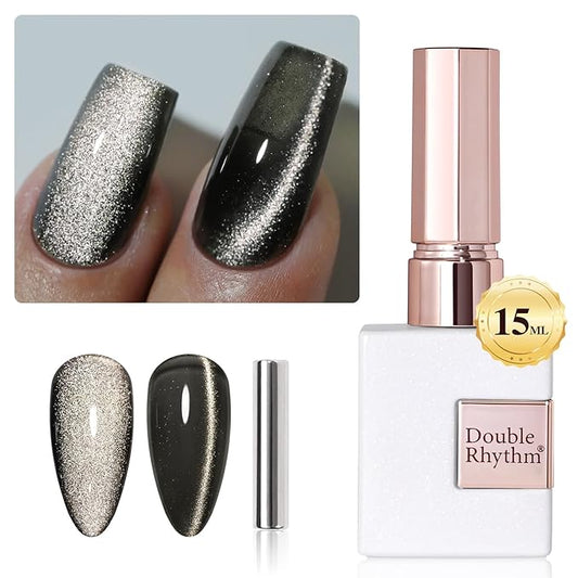 Double Rhythm 0.5 OZ Cat Eye Gel Polish with Magnet 15ML Holographic Glitter Shimmer Translucent Jelly Color Magnetic Nail Polish Salon DIY at Home (MC1047)