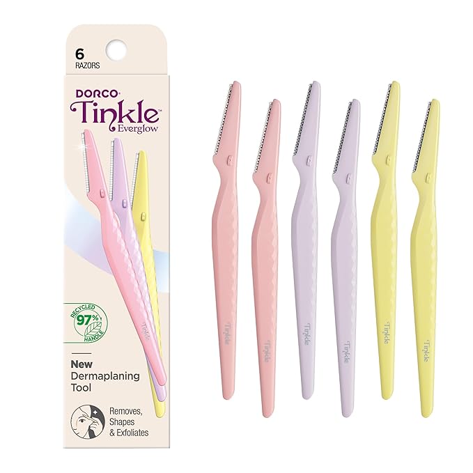Tinkle Everglow Dermaplane Razor (6 ct), Eyebrow Razor & Face Razors for Women, Peach Fuzz Remover, Dermaplaning Tool, Stainless Steel Blades