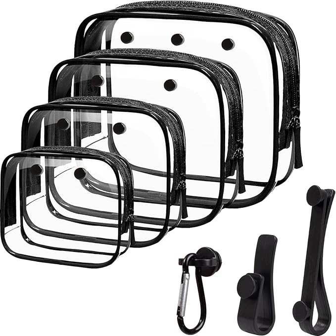 4 Pack Clear Bogg Beach Makup Bag Accessories with 3 Pack Insert Hooks for Bogg Bags, Clear Bogg Makeup Pouches Phone Holder for Bogg Bags Divider Storage Inner Compatible Pouch Travel Cosmetic Bag