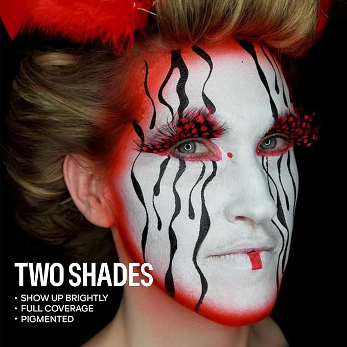 Black Red Face Body Paint Makeup Foundation 30 g, Water Activated Cream to Powder Face Body Paint Makeup for Halloween Costume Cosplay Theater Stage Dress-Up Makeup, Matte Finish, Non Toxic