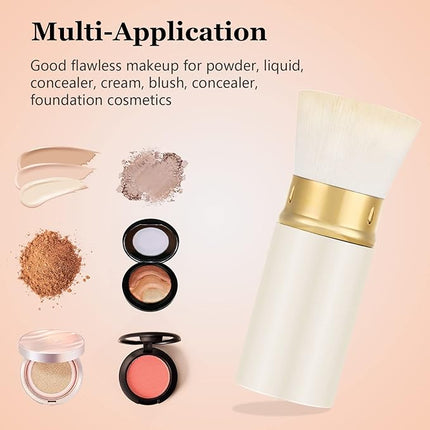 Falliny Retractable Foundation Makeup Brushes, Travel Kabuki Powder Brush Portable Liquid Foundation Sunscreen Brush with Cover for Blending Liquid, Bronzer,Cream or Flawless Powder Cosmetics