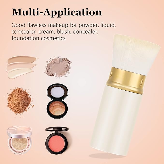 Falliny Retractable Foundation Makeup Brushes, Travel Kabuki Powder Brush Portable Liquid Foundation Sunscreen Brush with Cover for Blending Liquid, Bronzer,Cream or Flawless Powder Cosmetics
