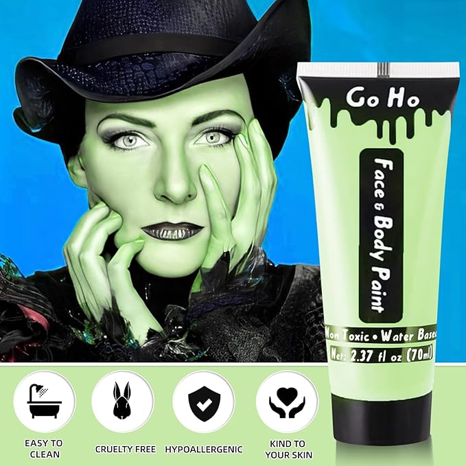 Go Ho Pastel Green Body Paint Washable(2.37oz/pc),Water Based Cream Pastel Green Face Body Paint for SFX Cosplay Costumes Festivals Halloween Makeup