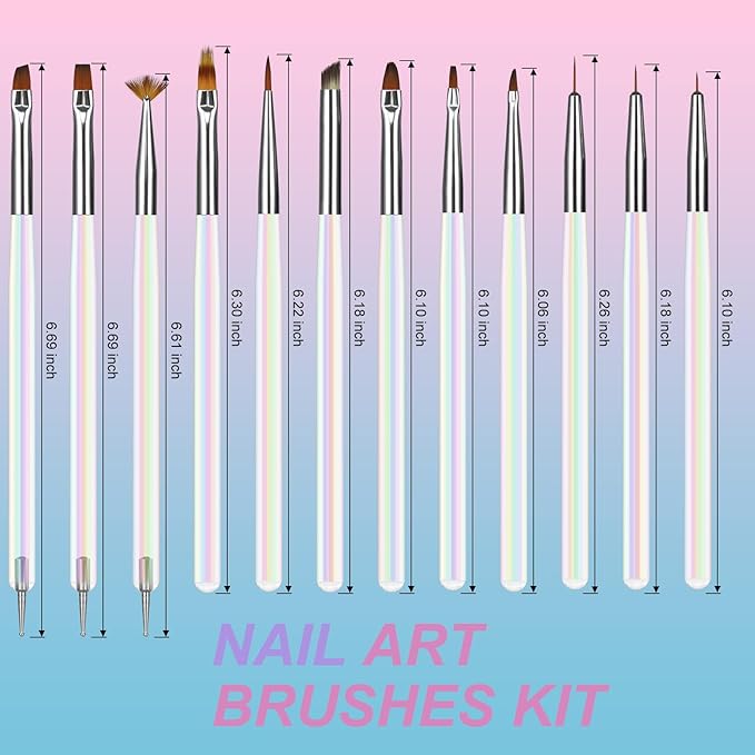 Artdone 12 PCS Nail Art Brushes Set Nail Art Liner Brush and Nail Dotting Pen Gel Polish Painting Tools For Nail Art Design Include Extension Gel Nail Brush And Arylic Nails