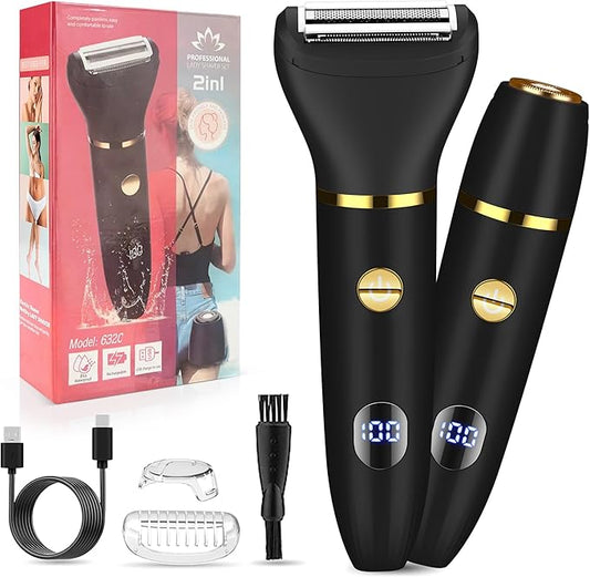 Karrte 2-in-1 Men Electric Shaver Dual Head Bikini Trimmer, Razors for Shaving Pubic Hair, Wet and Dry Cordless Painless Hair Removal for Private Area Black