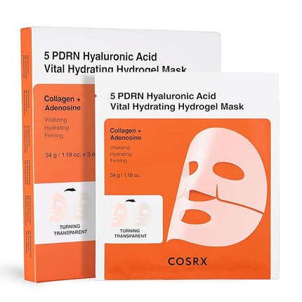 COSRX 5 PDRN Hyaluronic Acid Vital Hydrating Hydrogel Mask, Overnight Hydrogel Face Mask for Glass Glow Skin & Firming with Salmon DNA, Centella PDRN, Korean Skin Care (34g x 3ea)