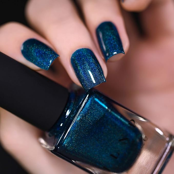 ILNP Isabella - Petrol Blue Holographic Nail Polish, Chip Resistant, Non-Toxic, Vegan, Cruelty Free
