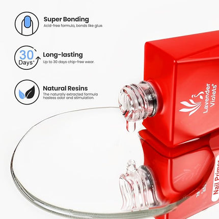 Lavender Violets 15ml Nail Primer for Gel Nail Polish, Fast Air Dry, Acid-Free Dehydrator Base Bond Foundation A108